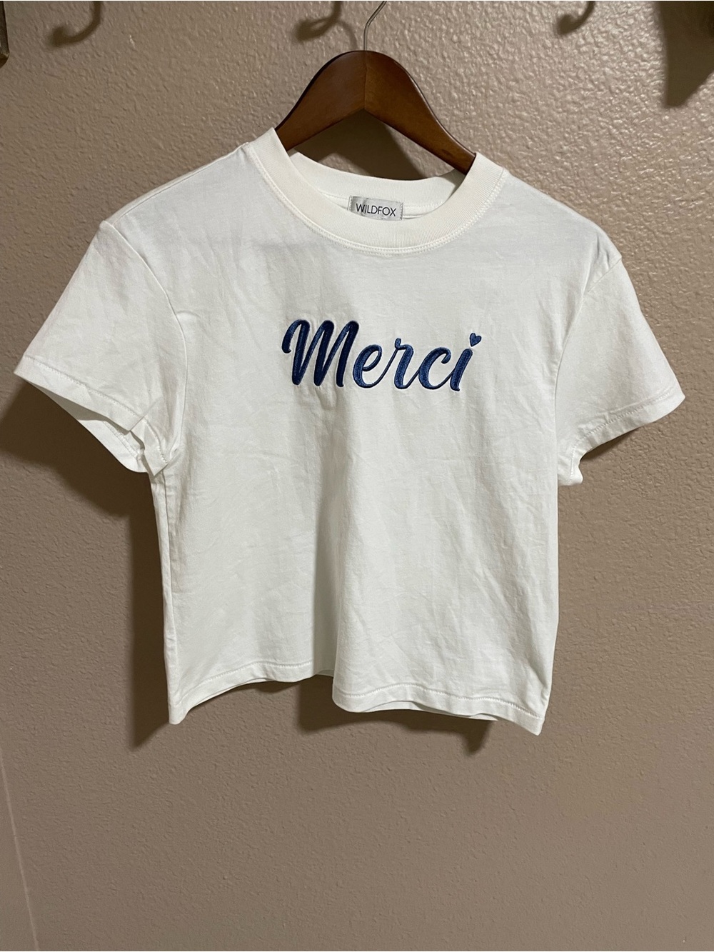 Wildfox Merci Embroidered Crewneck Tee in White NEW